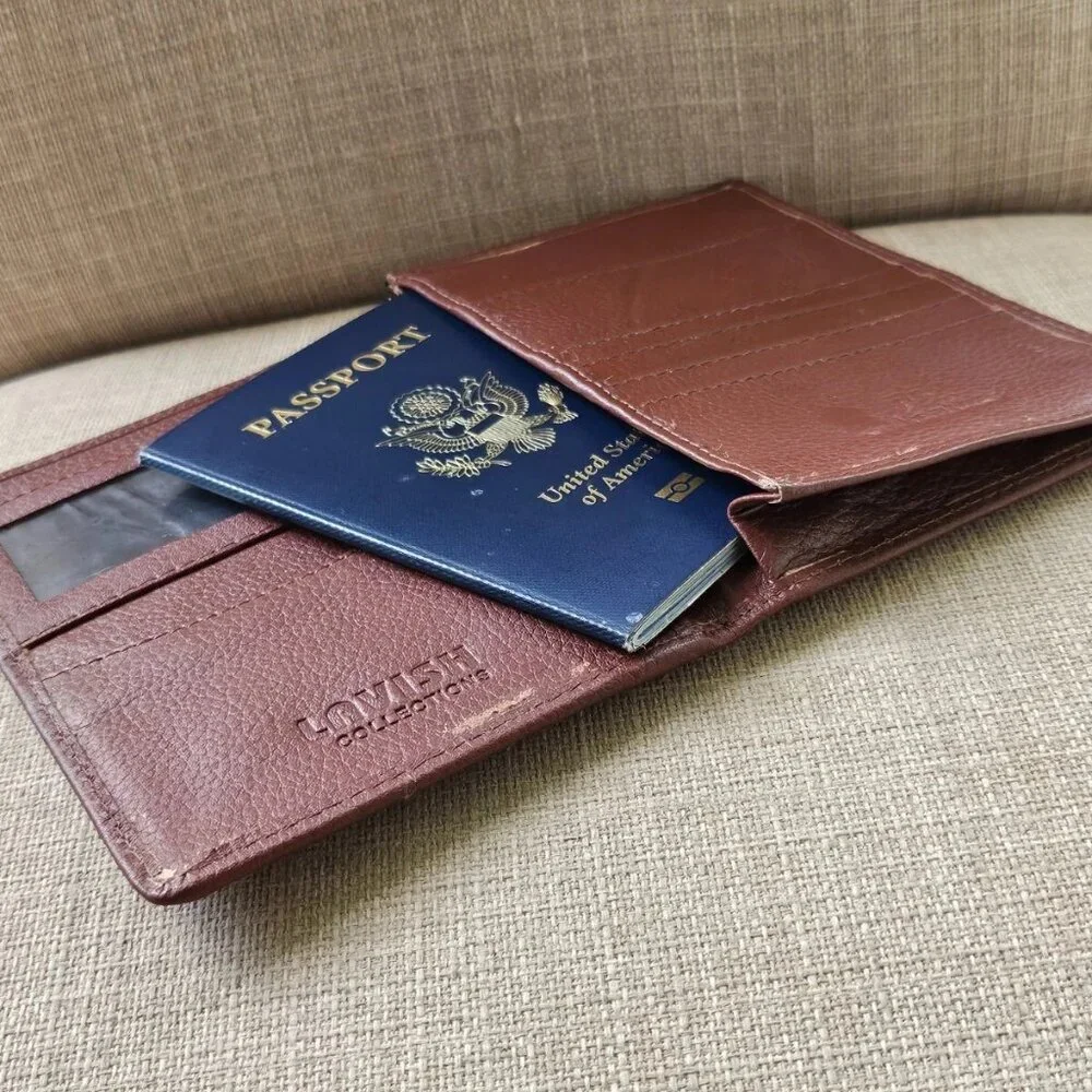 Travel Wallet Passport Holder Brown Genuine Leather Card Holder Purse Handmade